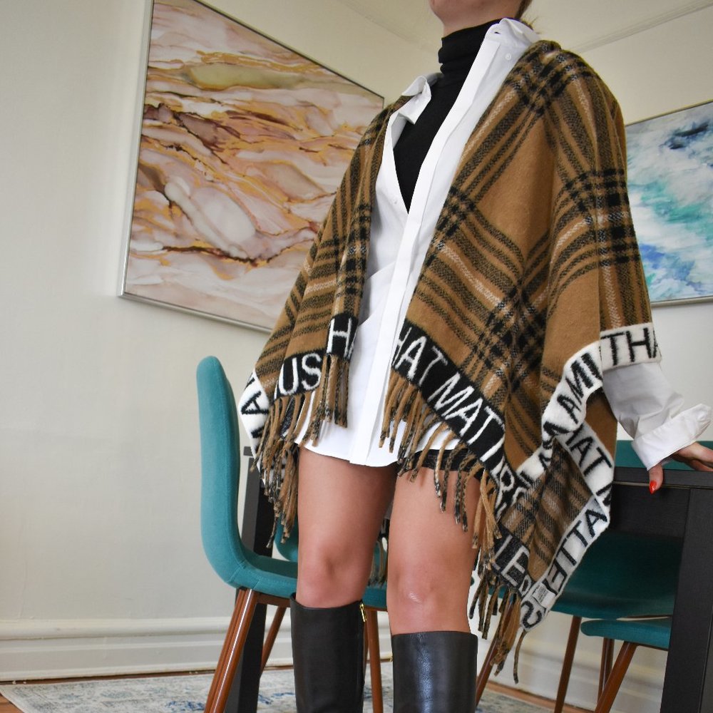 LOLA Made in Italy Wool Plaid Poncho